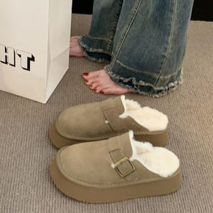 2024 nouvel hiver pour Birkenstock bottes de neige pour femmes demi pantoufle orteils fermés velours chaud Plus semelle épaisse fourrure EVA semelle intérieure - Product Image 4