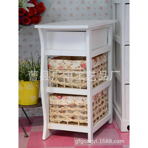 White Solid Wood Nightstand With <b>Storage</b> Baskets Bedroom Furniture For Adults - Product Image 3