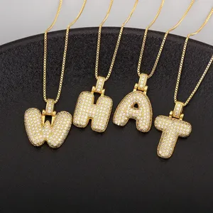 Collier à lettres en zircon pavé couleur or RINHOO pour femmes et hommes, chaîne délicate à initiale en forme de bulle, bijoux de fête, cadeau - Product Image 6