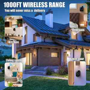 1T2 60 Ring Tones & 5 Volume Levels Apartment Entry Door Alert AA <b>Battery</b> Powered Digital Doorbell Kit 2 Receivers Modern Design - Product Image 3