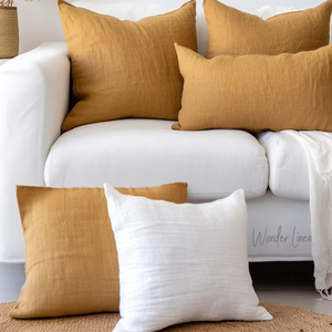 Natural Stonewashed Mustard Linen Pillowcase Soft Plaid Knitted Decorative Bedding Queen/King Size Beds Decorative <b>Throw</b> <b>Pillows</b> - Product Image 1