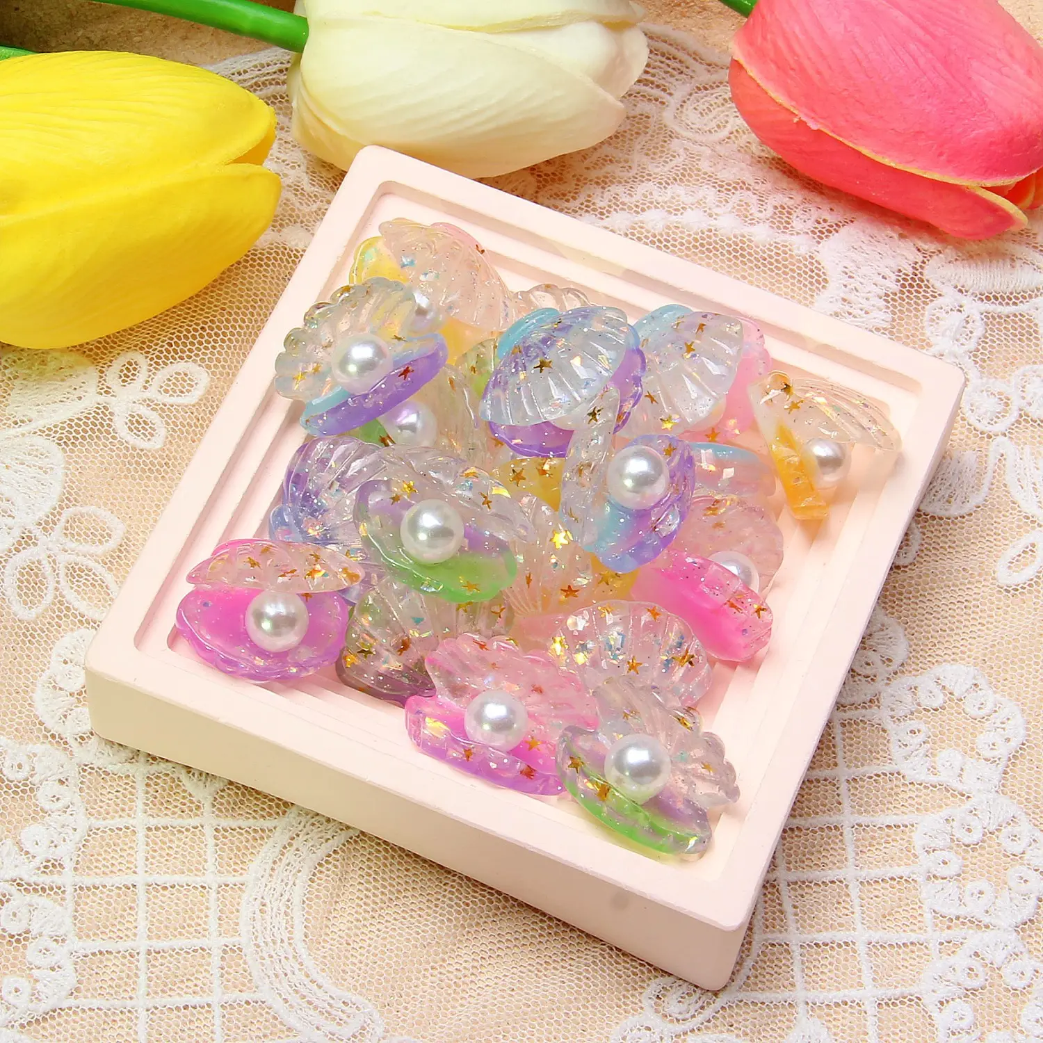 Telefon kılıfı kart yapımı Scrapbooking takı dekorasyon Glitter renkli reçine 3D açık inci kabuk Flatback