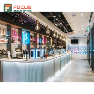 Large Format Cafe Service Counter White Panel Finish Coffee Bag Display Area Storefront Cafe Counter - Product Image 4