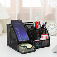 Organisateur de bureau en métal grillagé en gros avec sept compartiments de rangement, porte-stylos multifonctionnel pour fournitures de bureau et scolaires