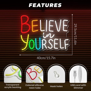 Letrero LED <span class=keywords><strong>de</strong></span> Neón Personalizable con Frase Inspiradora 'Believe Yourself', Alimentado por USB, Decoración <span class=keywords><strong>de</strong></span> Pared, para Aula, Fiesta <span class=keywords><strong>de</strong></span> Cumpleaños, Versátil para Cualquier Lugar - Product Image 5