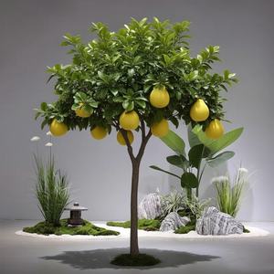 ต้นส้มโอเทียมสีเขียวเหมือนจริงผลไม้สีเหลืองใบไม้เขียวชอุ่มสำหรับตกแต่งสวนในบ้าน - Product Image 1