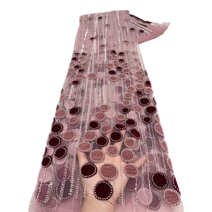 NI.AI新しいデザインベルベットネットレーススパンコール生地刺繍ビーズレースネット生地 - Product Image 1