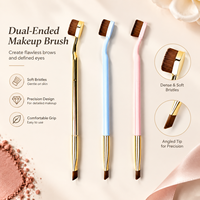 Pinceau à sourcils double embout, pinceau de maquillage double tête en fibres synthétiques avec manche électroplaqué pour crème BB et anticernes liquide