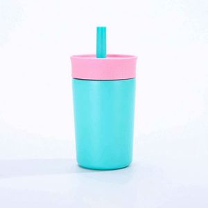 Green <b>Plastic</b> Tumbler With Blue Lid And Straw For Children Spill Proof Modern Design - Product Image 2