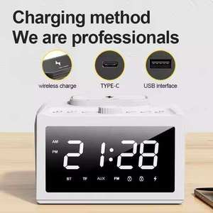 Multi functional Alarm <b>Clock</b> Speaker 15W Fast Wireless Charging <b>LED</b> Display FM Radio TF AUX MP3 Player Desktop HIFI Sound - Product Image 3