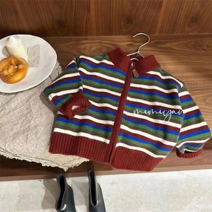Child Star Circle Boys Knitted Striped Cardigan Zipper Crew Neck Autumn Winter Coat For Kids - Product Image 2