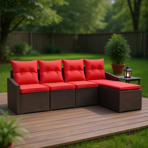 Set di Divani da Esterno in Rattan Sintetico Marrone con Cuscini, Arredamento per 5 Persone, Design Contemporaneo - Product Image 2