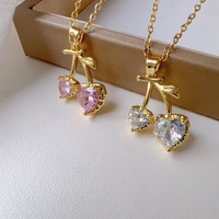 Kersen hanger zoet hart zirkoon koper verguld twee edelstenen fruit design fijn gouden ketting schattig fruit bedel ketting voor meisjes