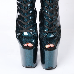 Botas por Encima de la Rodilla Verdes 20cm Brillantes de Punta Redonda para Strip Pole Dance Discoteca 8 Pulgadas Fetiche Sexy Pasarela Gótico Zapatos Modelos Stripper - Product Image 5