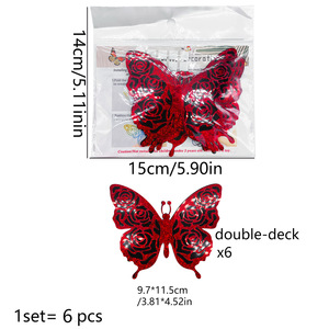Set di 6 Adesivi Murali 3D a Doppio Strato a Forma di Farfalla per San Valentino, Decorazioni Dorate Glitterate con Adesivo - Product Image 6