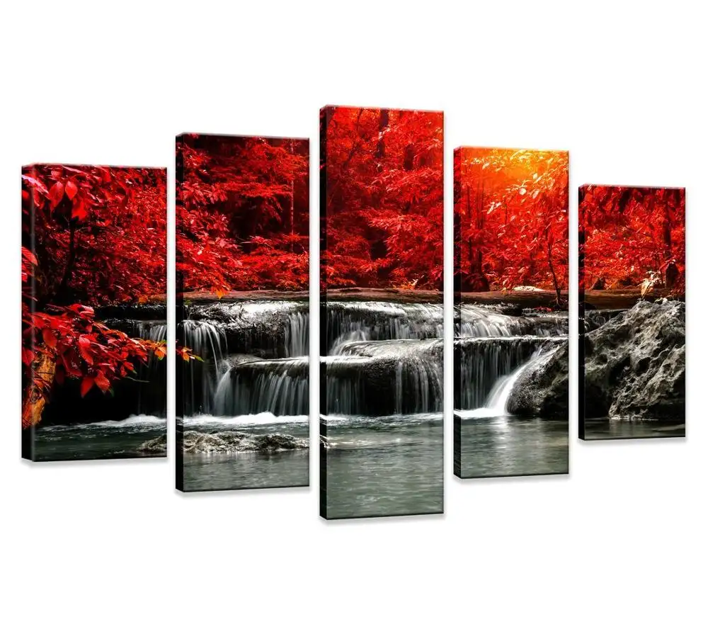 5 Panel Canvas Oil Painting Abstract Home Good Print Decoration Waterfall Landscape Poster Decor Living Room Picture Wall Art