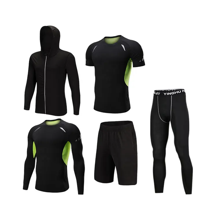5 pcs/sets tracksuit gym sports compression suit zipper hoodies t shirt shorts running exercise workout men's tights sports wear
