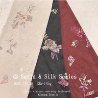 Tissu satiné froissé en acétate imprimé floral rose begonia style aquarelle, doux et froissé, idéal pour vêtements féminins, robes et pyjamas.