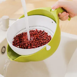 Doppels chicht Obst Gemüse Wasch schüssel Haushalt Küchen spüle Drehbarer Abfluss Kunststoff korb Multifunktion