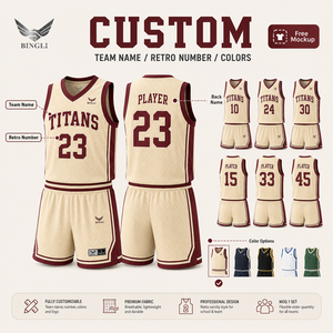 Ensemble d'uniformes de basketball professionnels en maille à motif géométrique crème bordeaux, entièrement sublimés, style universitaire américain pour équipes scolaires - Product Image 4