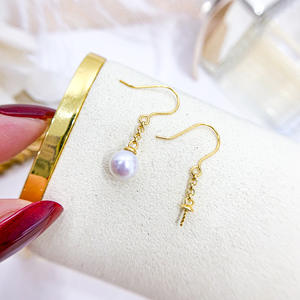 Accessoire en argent S925 pour perles DIY, perle de 8-10 mm, modèle 21049, plaqué or, support vide pour clou d'oreille, décoration simple en argent, crochet d'oreille - Product Image 2