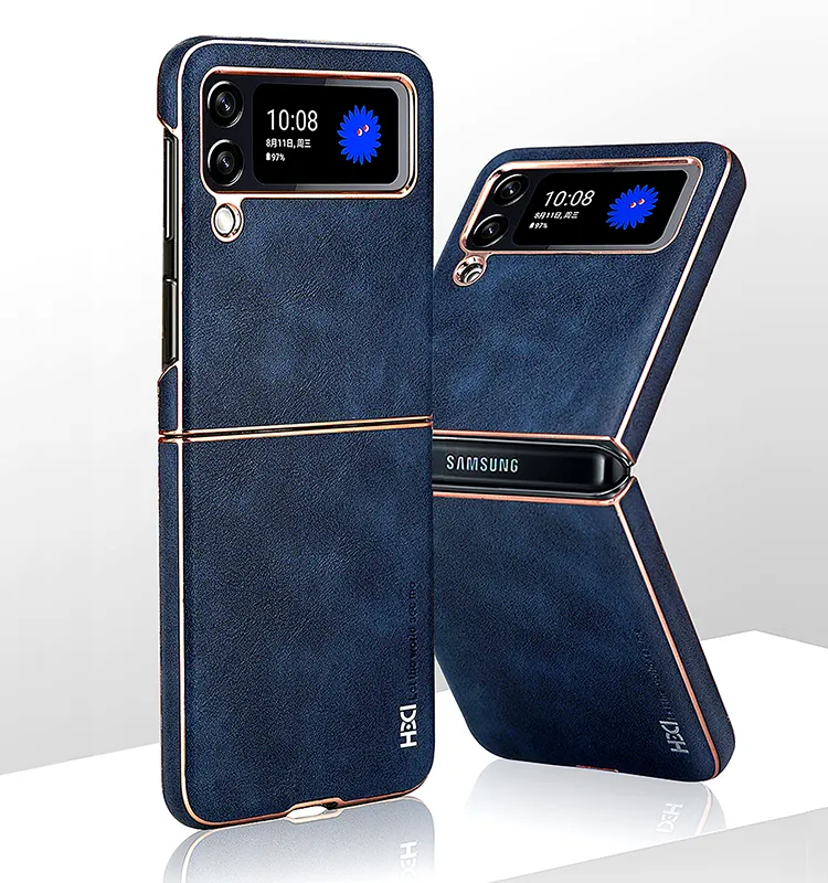 De lujo de galvanoplastia z flip 3 cuero caso protector de la cubierta del teléfono para Samsung Galaxy z flip 4 5G 2022