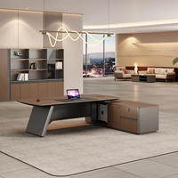 Bureau de direction modulaire moderne avec pieds en métal en forme de V, armoire de rangement en forme de L, plateau en bois, écologique, taille personnalisable
