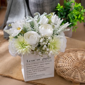 CallaFloral Ramo de Flores Artificiales, Rosas Blancas y Crisantemos, Decoración para el Hogar, Accesorios para Bodas CF01367 - Product Image 1