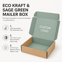 Boîte d'expédition pliante en carton ondulé personnalisée bicolore vert sauge intérieur blanc avec logo pour produits de soin bio et bien-être