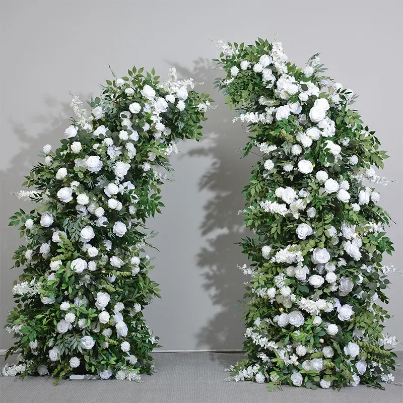 S39 Wedding Corner Floral Arrangement Moon Gate Green Silk Flower Row Horn Arch Artificial Flower Runner with Flower for Wedding
