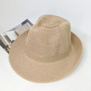 Chapéu de palha de fibra de viscose respirável personalizado para o verão, chapéu de palha para praia com aba larga, guarda-sol de palha para uso ao ar livre, personalizado por atacado