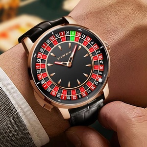PINDU Players Gambling Series Men's Mechanical <b>Watch</b> European Roulette Poker Game Dial <b>Automatic</b> Movement Stainless Leather - Product Image 1