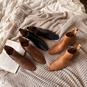 3119-08 Nouvelles bottes en cuir véritable pour femmes, automne/hiver, à talon bas, bout pointu, avec petit talon épais - Product Image 1