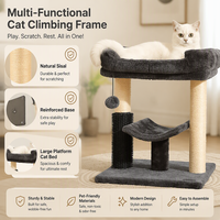 Arbre à chat multifonctionnel en sisal, tour à gratter, grande plateforme, lit pour chat d'intérieur