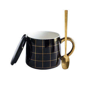 Selección estricta, taza de porcelana creativa nórdica en blanco y negro, tapa geométrica <span class=keywords><strong>para</strong></span> hombres y mujeres, taza de café <span class=keywords><strong>para</strong></span> oficina, microondas, lavavajillas - Product Image 4