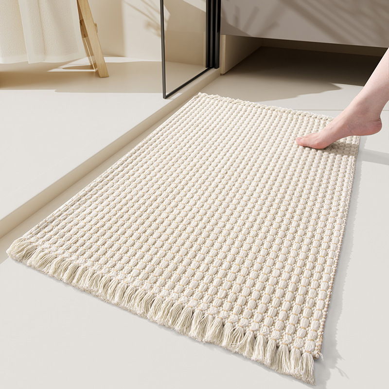 Tassel Woven Bathroom Mat - Black