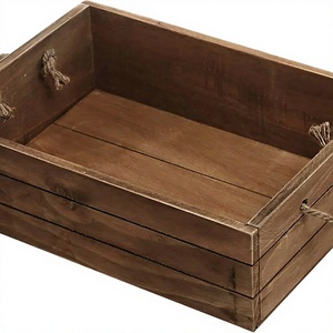Boîte de rangement rectangulaire en bois massif brun rustique - Style campagnard avec poignées en corde - Product Image 4