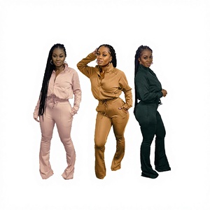 Nouvel ensemble deux pièces décontracté pour femme, pantalon long de sport et de loisirs de couleur unie, collection automne transfrontalière - Product Image 2