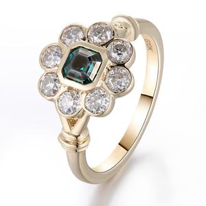 Anillo de Flores Delicado de Twinkle Jewelry, Oro Amarillo Sólido de 10K con Moissanita Verde Corte Asscher, Anillos de Compromiso de Diamantes Reales - Product Image 1