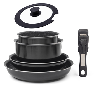 מטבח nonstick לחץ אלומיניום סט כלי בישול 7 חתיכות סט כלי בישול, סירים, מחבתות עם ידית במחבת נשלפת - Product Image 1
