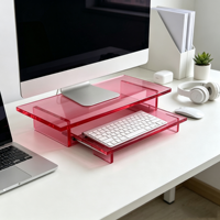 Support d'écran en acrylique à un seul niveau en gros, support d'ordinateur de bureau en acrylique personnalisé OEM pour organisateur de bureau à domicile