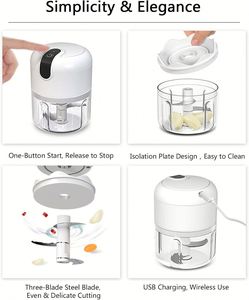 Gadgets de cuisine, mini robot culinaire électrique 250 ml, mixeur à ail, USB sans fil, plastique écologique - Product Image 2