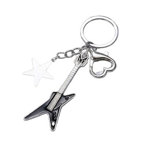 YSK <b>Guitar</b> Keychain Zinc Alloy Star Shape Silver <b>Black</b> Red Blue Purple Durable Bag Charm - Product Image 5