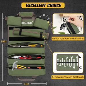 Échantillon gratuit – Sac à outils en toile enroulable robuste personnalisé OEM avec 5 poches zippées pour clés et pinces – Organisateur enroulable - Product Image 4