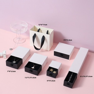 Luxury High End Rigid Cardboard Jewelry Necklace <b>Box</b> Drawstring Closure Simple Green Ring <b>Storage</b> Packaging - Product Image 2