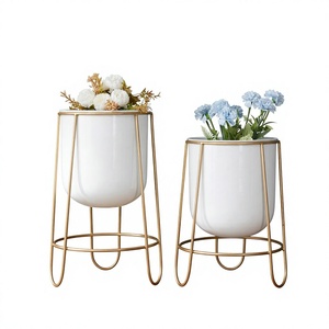 Modern Luxury Gold Black Floor <b>Standing</b> Flower Pot Living Room Decorative Metal Table <b>Vase</b> Iron Flower Holder - Product Image 1