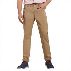 Pantalones de Algodón para Hombre, Corte Recto, Color Caqui, Cintura Media, Casuales, con Bolsillos Laterales, Antiarrugas, Cierre de Botón - Product Image 4