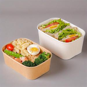 Grande demande Contenants alimentaires à emporter biodégradables à impression personnalisée Jetable blanc ordinaire Rectangulaire Bol en papier avec couvercles - Product Image 1