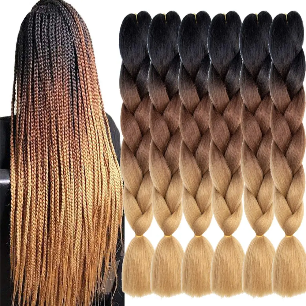 LINDAL bulk 24inch 42inch 100g 165g extensions kanekalon black ombre hair hot water set braiding synthetic jumbo hair braid