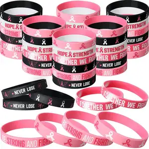 Pink Ribbon Breast Cancer Awareness Bracelets Custom Hope Faith Strength Silicone Wristbands